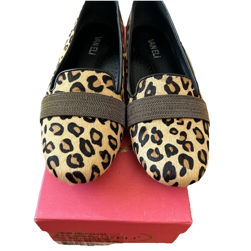 Vaneli leopard print slip-on flats Size 7.5 New In Box Made From Calf Fur Rare